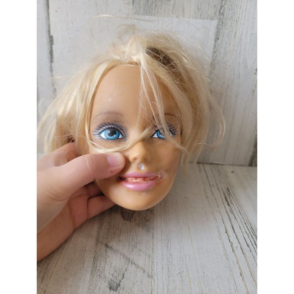 Bloody doll blond head scary Halloween prop decor